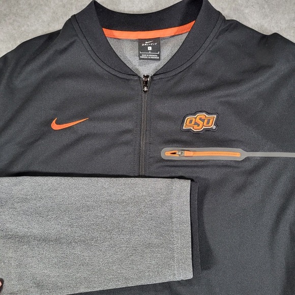 Oklahoma State Black‎ Gray 1/4 Zip Long Sleeve Pullover Nike Dri-Fit Mens Large - Picture 1 of 9